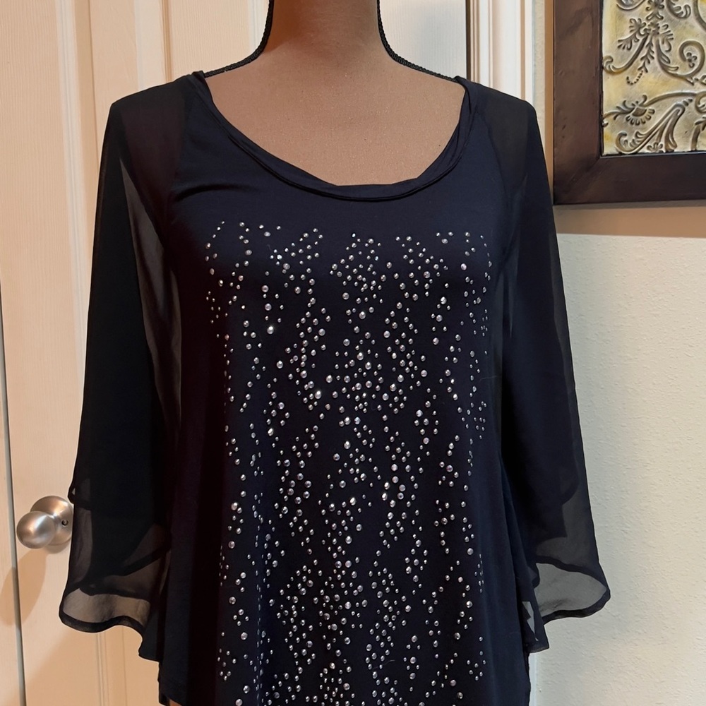 Cache Black Embellished Relaxed Blouse